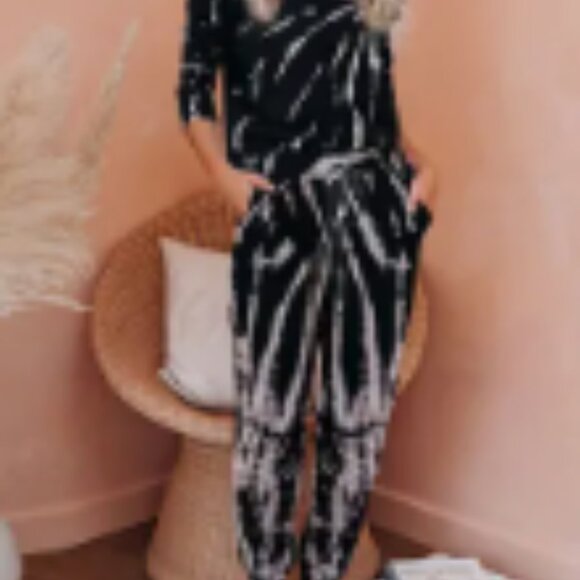 Women's Two-piece Set Tie-Dye Sweatsuit Set Long Sleeve Top Drawstring Sweatpant - Picture 5 of 5